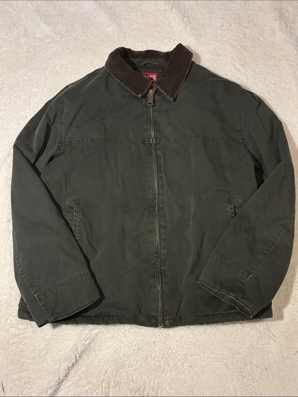 Levi’s Olive Green Canvas Utility Jacket with Brown Corduroy Collar sz XL